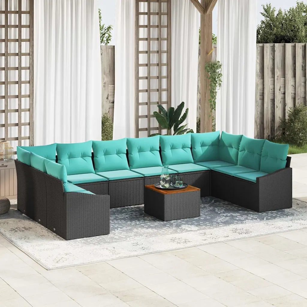 Set Divano da Giardino con cuscino 11 pcs Nero polyrattan