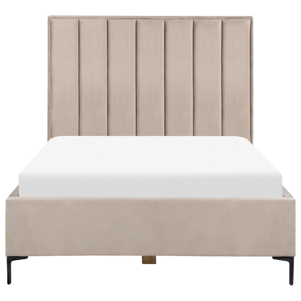 Letto in velluto grigio tortora matrimoniale 140 x 200 cm con poggiatesta imbottita contenitore ottomana gambe in metallo Nero