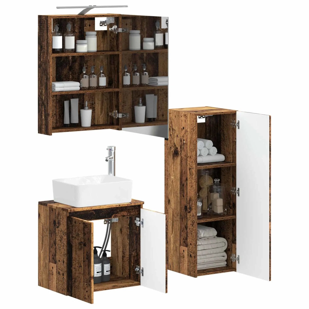 Set di mobili per il bagno 4 pcs Legno antico 3407437