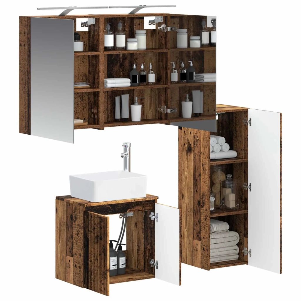 Set di mobili per il bagno 4 pz Legno antico 3407437