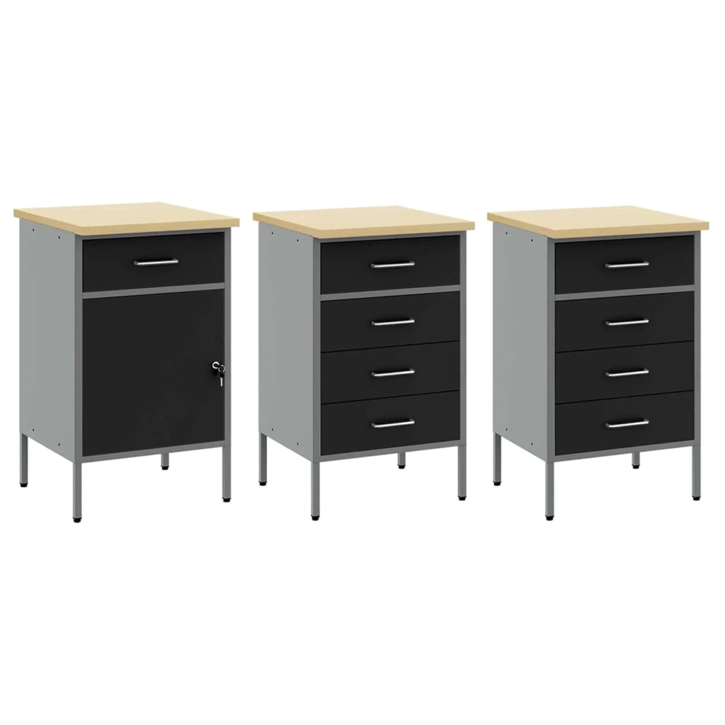 Mobile da lavoro 8 pcs Nero Legno ingegnerizzato e acciaio 3321446