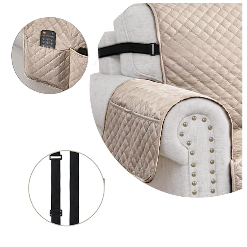Copridivano Impermeabile Tasche Laterali Proteggi Divano Antimacchia Antiscivolo 4 Posti Beige
