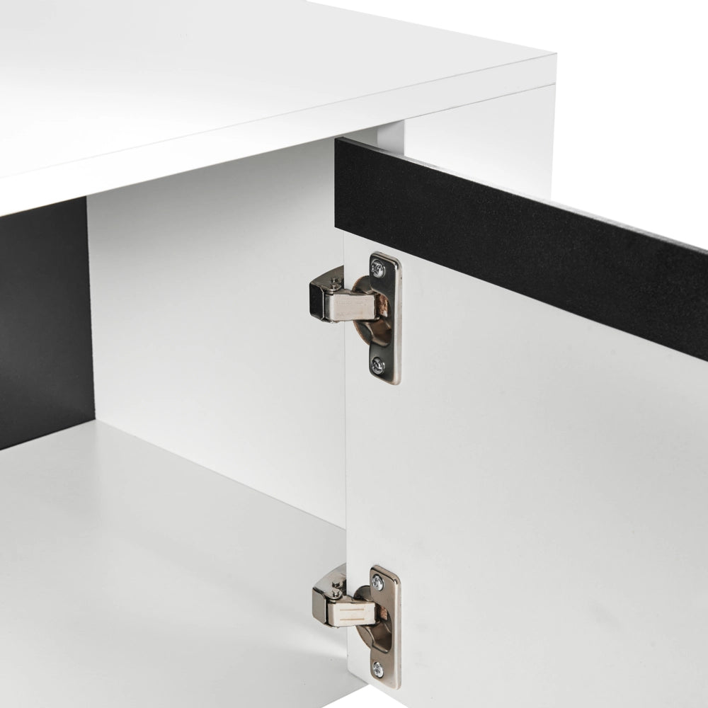 Mobile TV effetto cemento e gambe in metallo Bianco fino a 75ʺ con 1 cassetto e 2 armadi in stile industriale