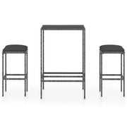 Set da Bar da Giardino 3 pz | Set Salotto da Giardino con Cuscini in Polyrattan Grigio