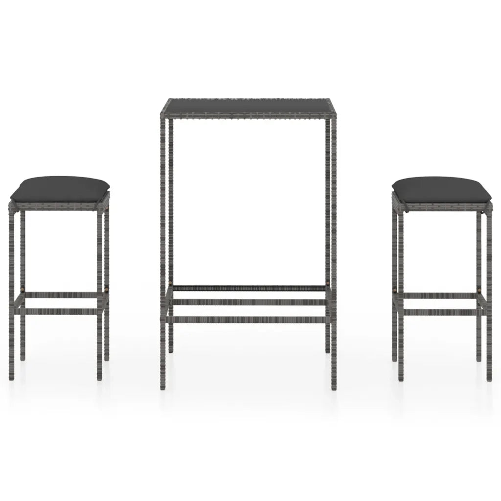 Set da Bar da Giardino 3 pz | Set Salotto da Giardino con Cuscini in Polyrattan Grigio