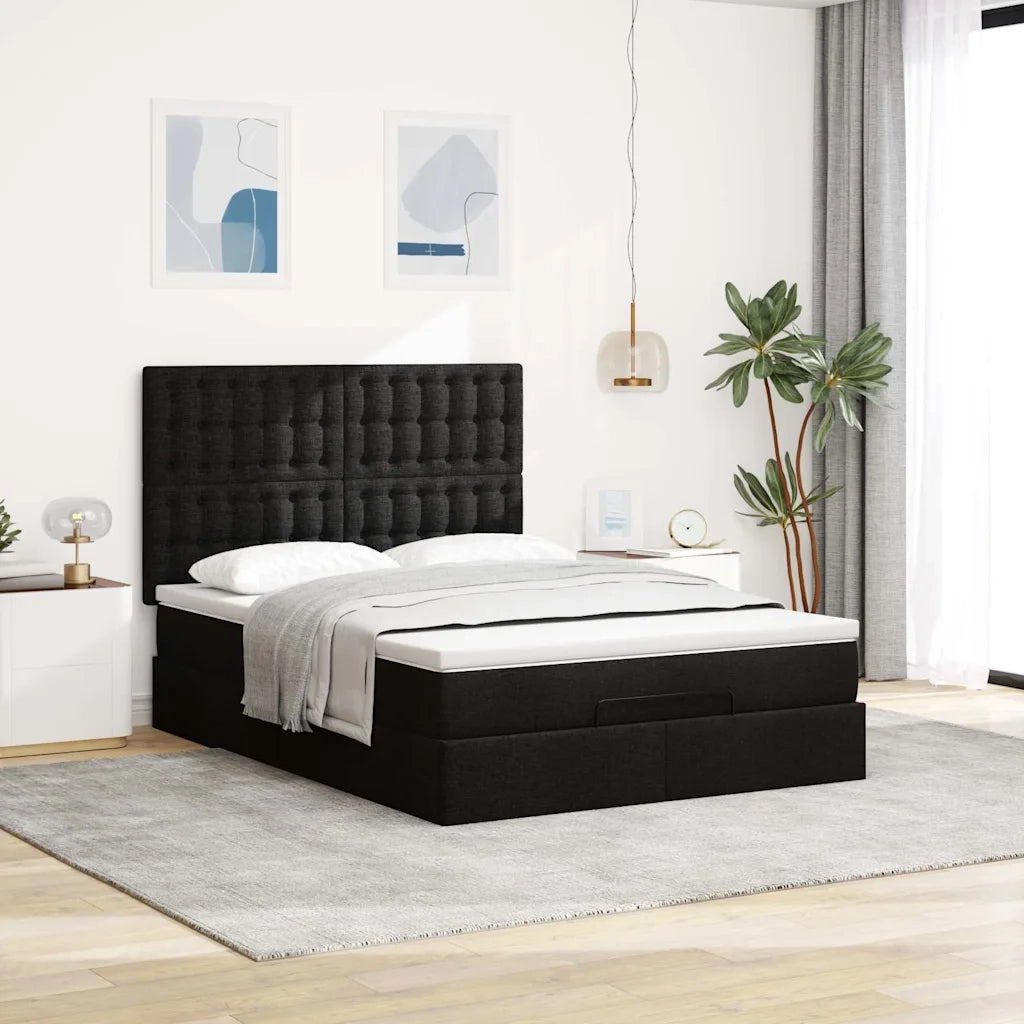 Struttura Letto Pouf con Materasso Nero 140x200 cm in Tessuto 3314178