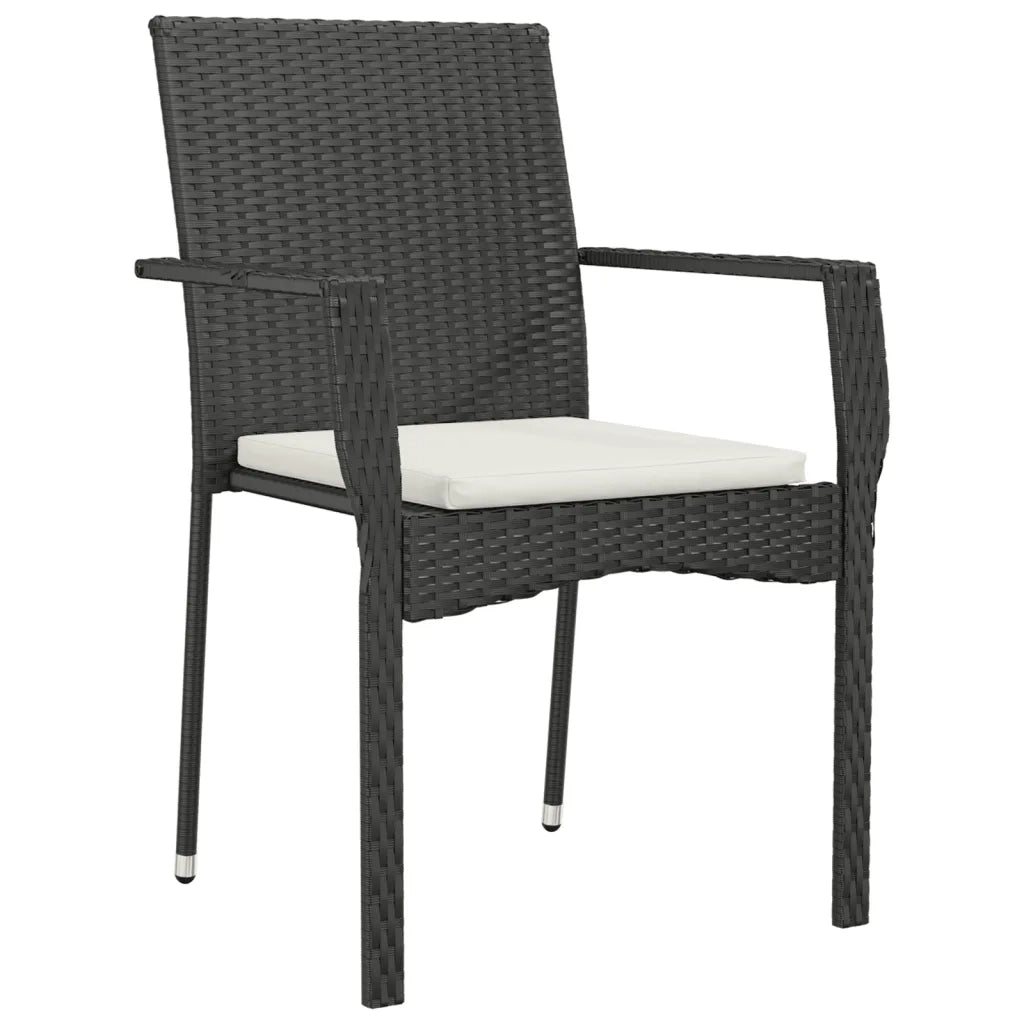 Set da Pranzo da Giardino 3 pz con Cuscini Nero in Polyrattan 3184987