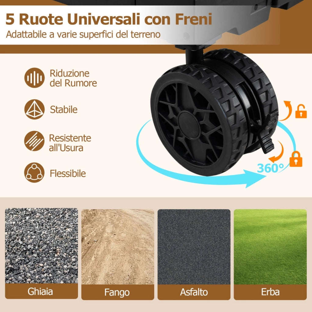Carrello utilitario pieghevole grande con armadio a 2 livelli 5 ruote rotanti-Carrello a rulli portatile per spesa manico telescopico in metallo Nero