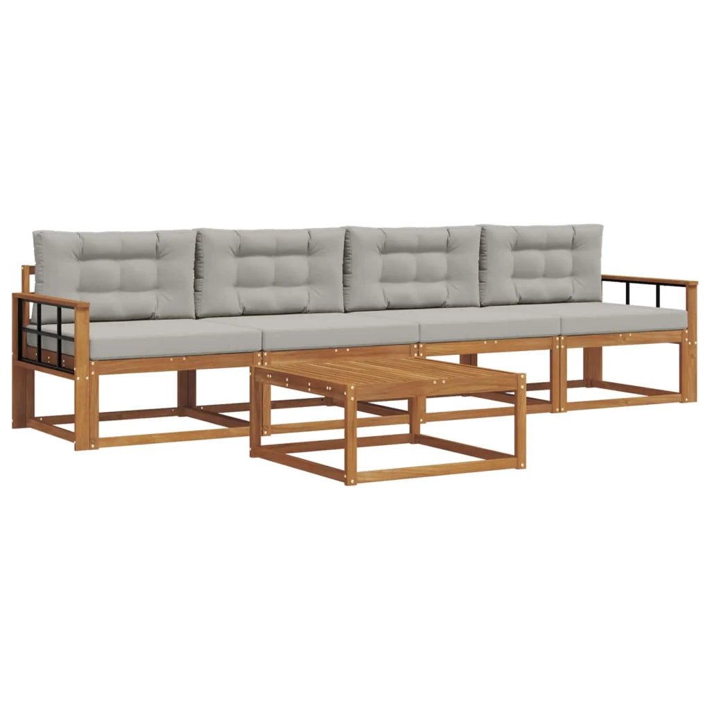 Set di divani da esterno 5 pcs Grigio Naturale e Chiaro