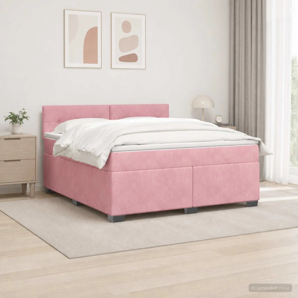 Letto con Box Spring, Materasso e LED Rosa 160 x 200 cm Velluto 3452215