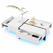 Tavolino da salotto 100x50x34.5 cm; effetto marmo lucido con LED controllato da app; pannello truciolare bianco