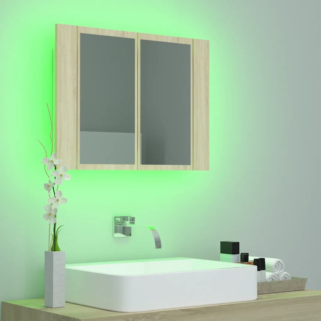 Armadietto a Specchio con Luci LED Rovere Sonoma in Acrilico 804959