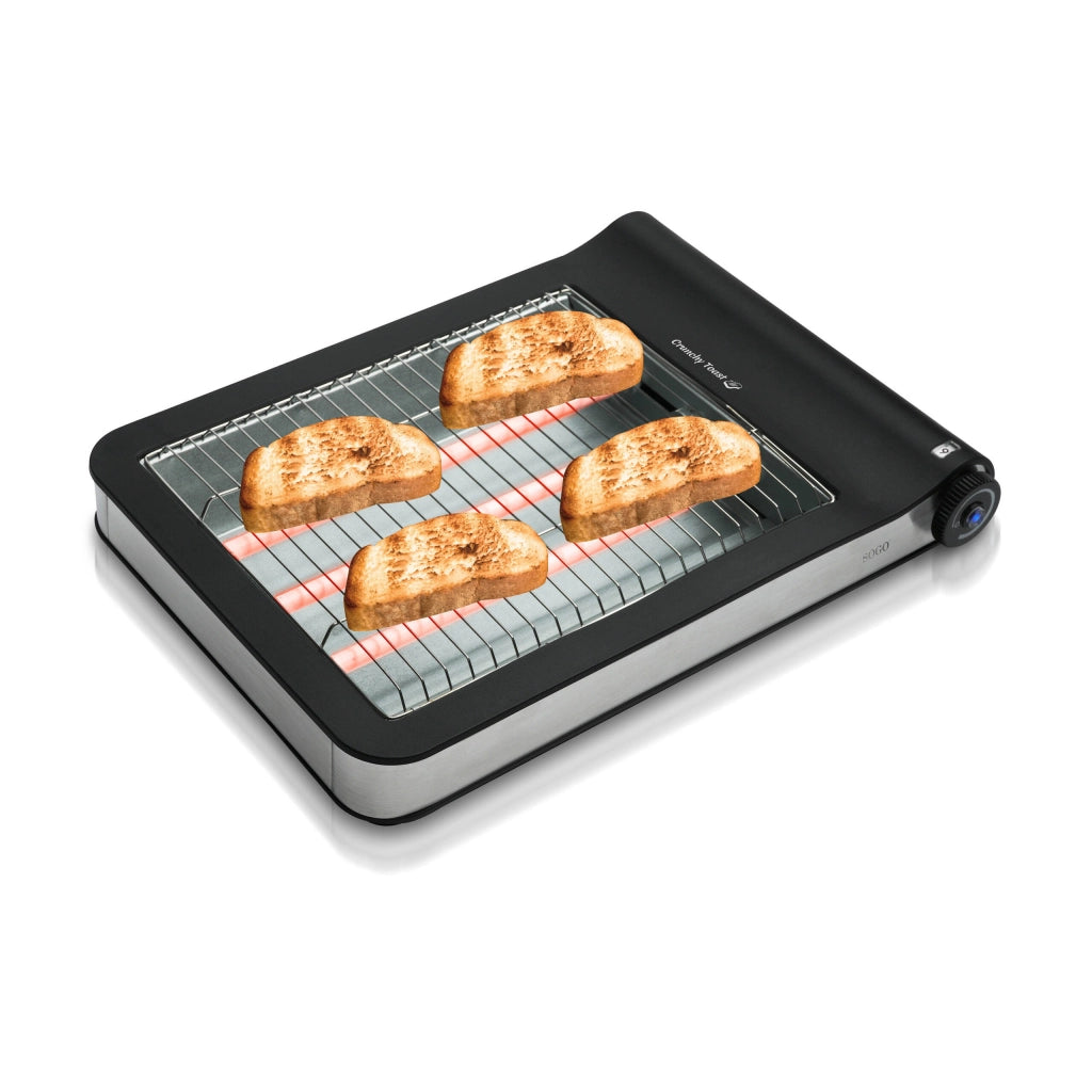 Tostapane elettrico piano 4 fette 900W, area ampia 25,5x20,2 cm con 6 livelli tostatura e resistenze al quarzo - Sogo