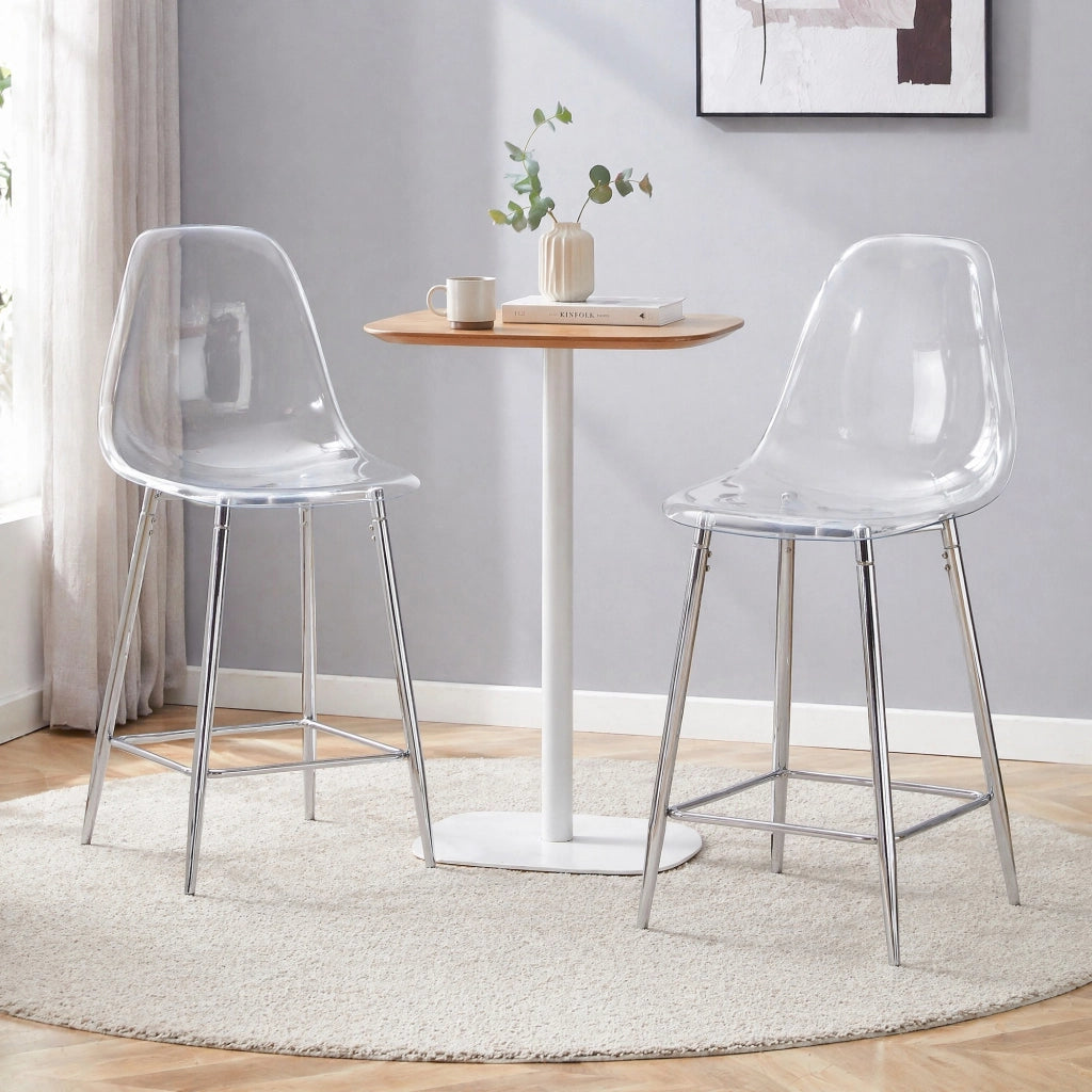 Sgabelli da bar set da 2 66,5 x 48 x 37 cm plastica trasparente metallo argento