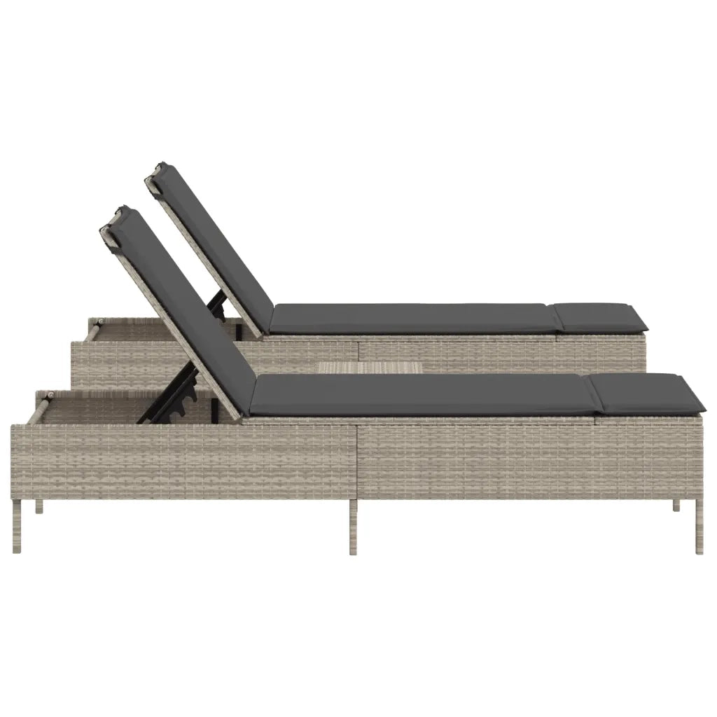 Set Lettini PrendiLettino sole | Sdraio da giardino | Lettino da sole con Cuscini 3 pz Grigio Chiaro Polyrattan