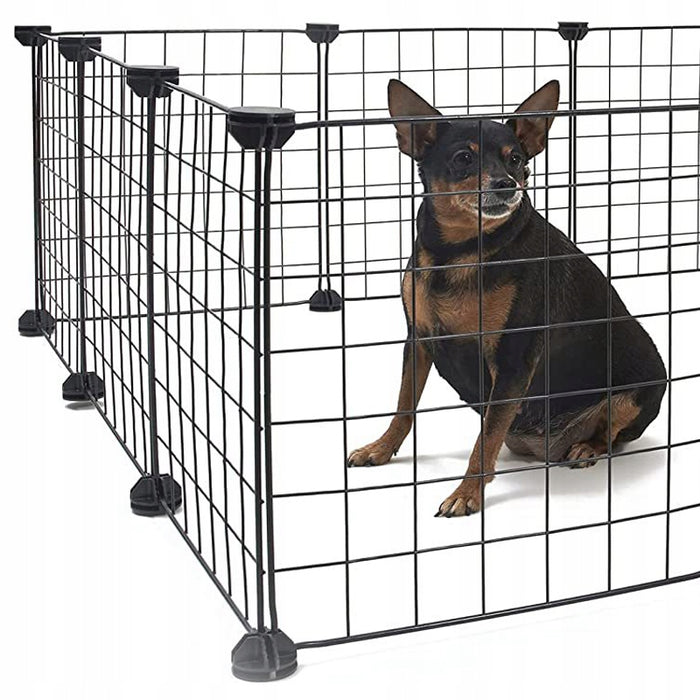 Recinto nero in metallo per cani, conigli, gatti e cuccioli 108 x 108 cm