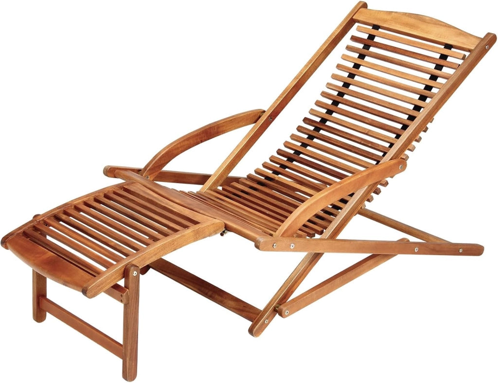 Lettino Prendisole Ergonomico 120kg Legno di Acacia Sdraio Pieghevole incl. Poggiapiedi e Cuscino Lettini Sauna