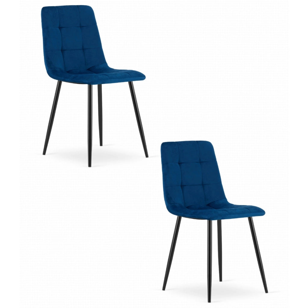 Set di 2 sedie Kara in velluto blu con gambe nere
