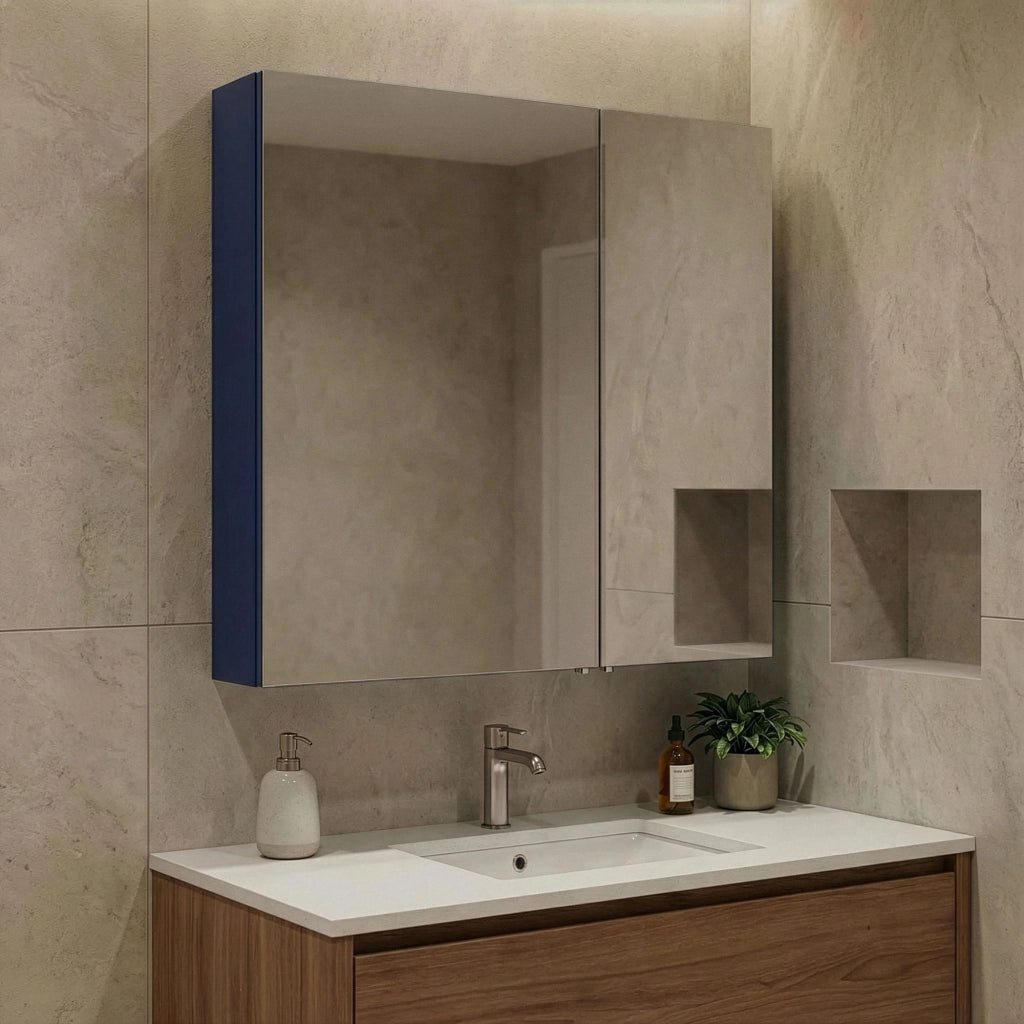 Mobile da bagno con specchio "Bari 60" - 60 x 16 x 66 cm - Blu navy opaco