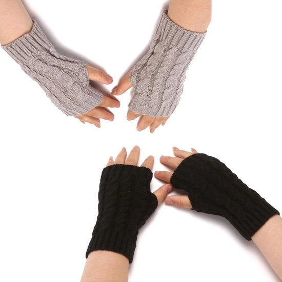 Manopole per mano senza dita in lana a maglia soffice per donne - Guanti per la mano senza dita per l'inverno - Nero