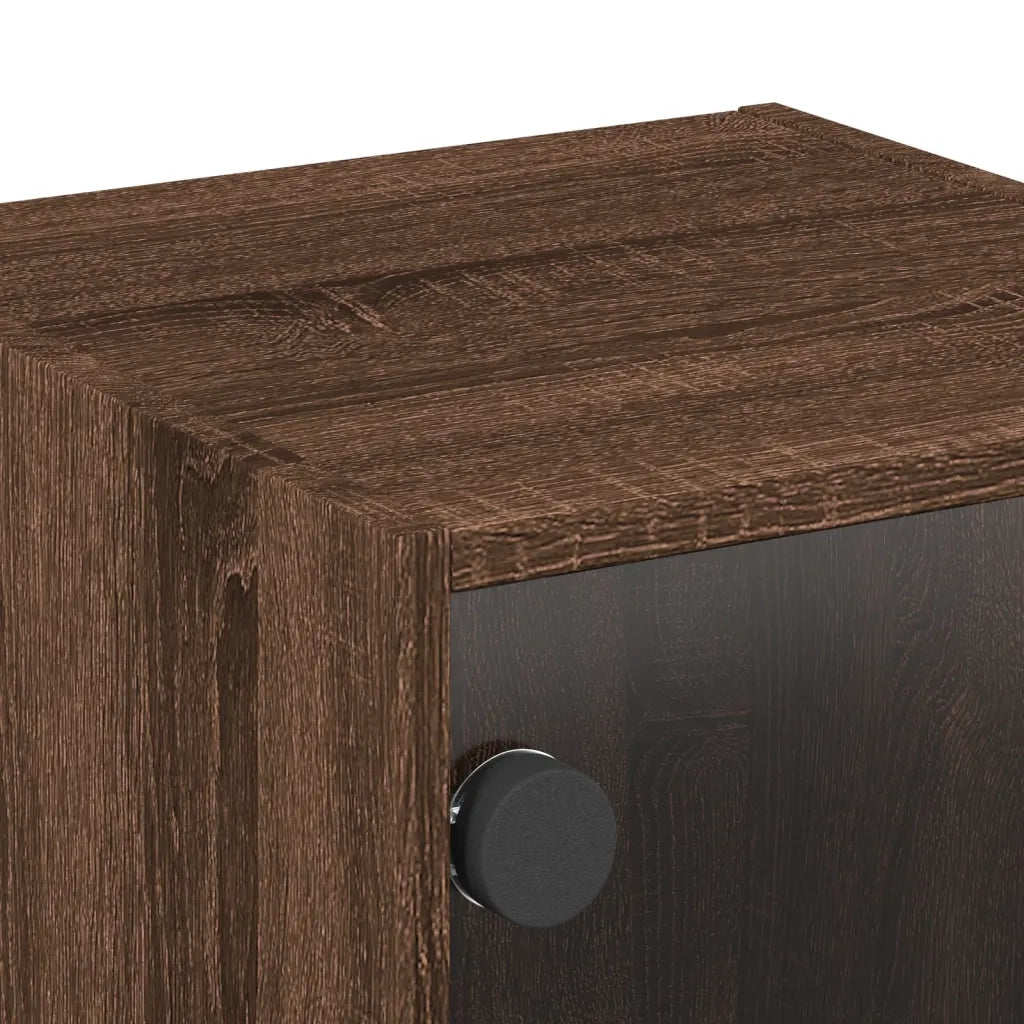 Comodino con Anta in Vetro Rovere Marrone 35x37x35 cm 836474