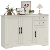 Mobiletto per Soggiorno Moderno con 3 Porte, 2 Cassetti e Ripiano Regolabile 120x38x79 cm Crema