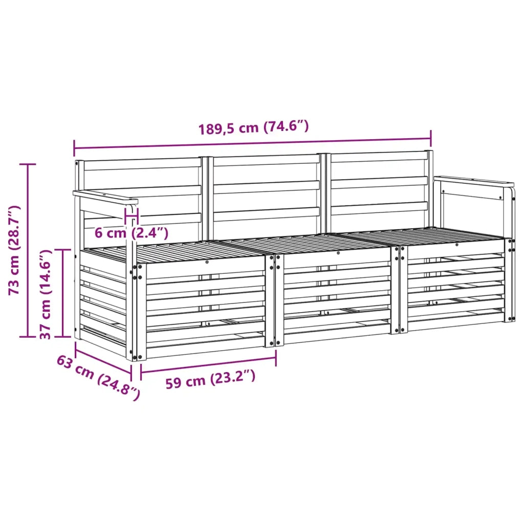 Set divani 3 pcs Naturale Legno di Acacia Massello