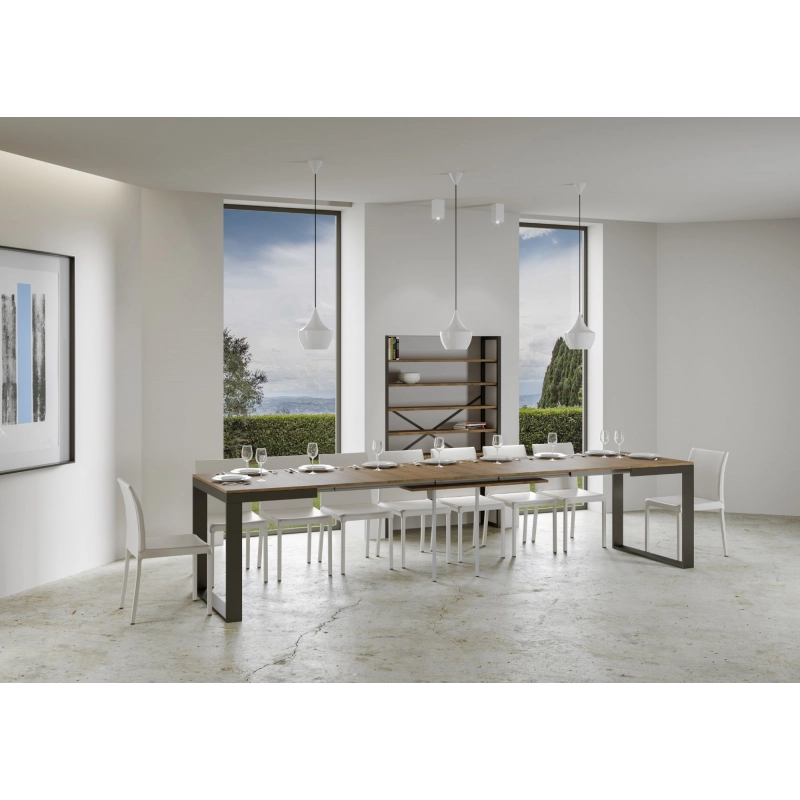 Tavolo allungabile 90x180/440 cm Tecno Evolution telaio Antracite - Noce