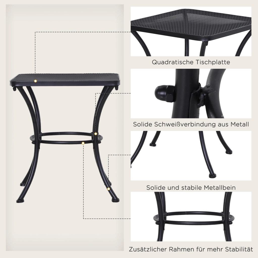 Tavolino da giardino con piano in metallo a rete; struttura stabile; per balcone e terrazza; nero; 45 × 45 × 50 cm