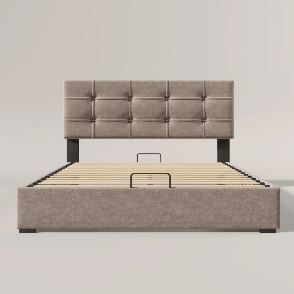 LETTO Matrimoniale 140x200 cm in Velluto Grigio Chiaro con contenitore