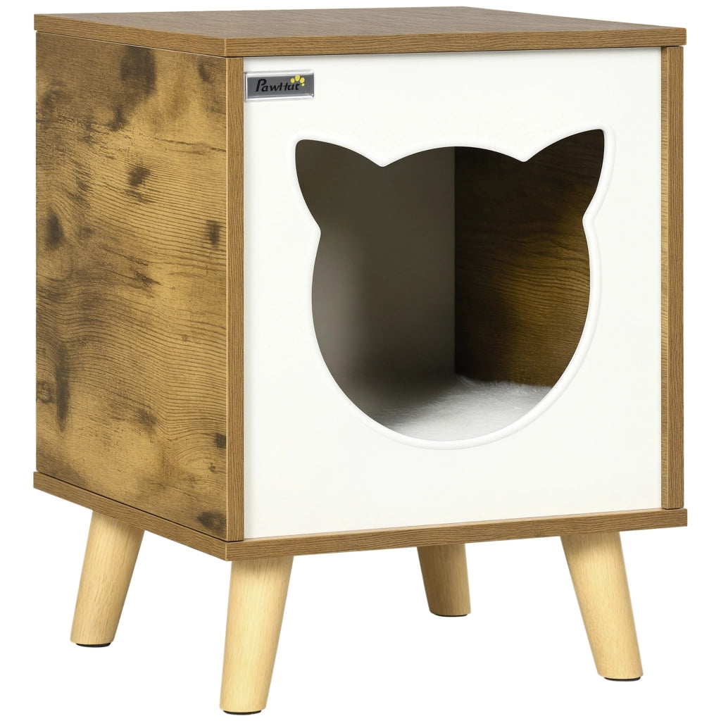 Libreria per Gatti in Legno con Cuscino Lavabile ¨C Zephmum ¨C 34x34x44,5 cm Marrone
