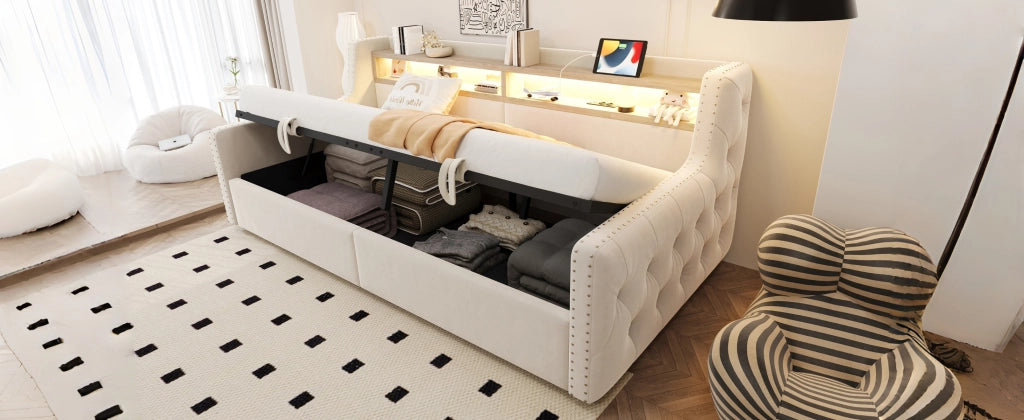 Letto divano con funzione letto e contenitore idraulico velluto 90x200 cm