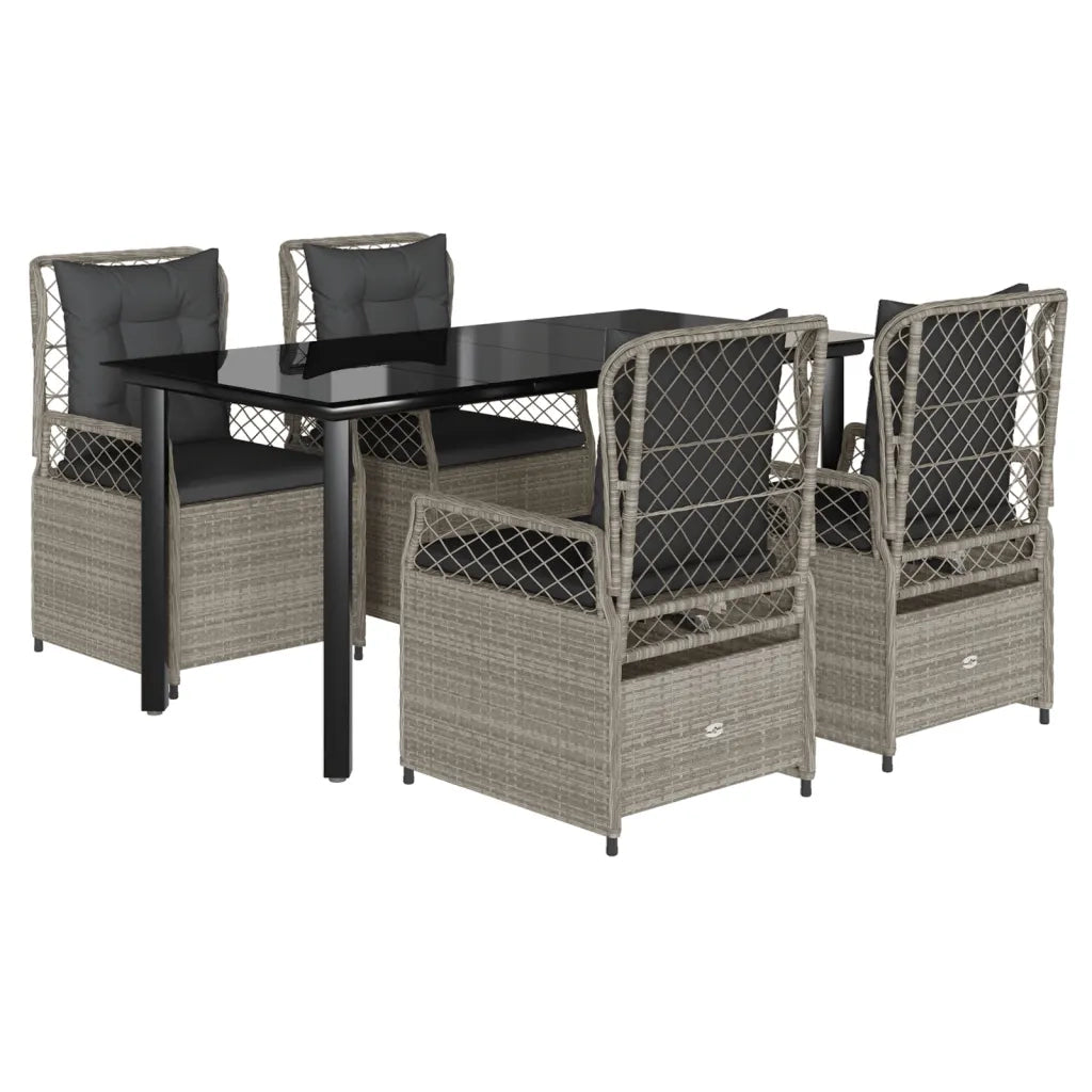 Set Pranzo da Giardino 5pz con Cuscini Grigio Chiaro Polyrattan 3263037
