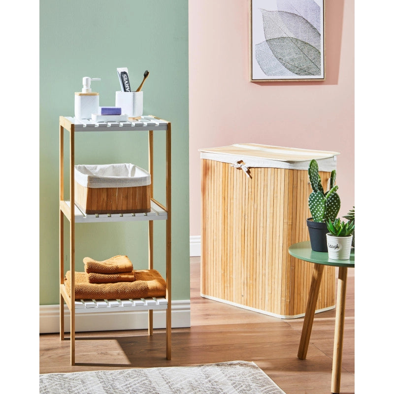 Portabiancheria Pieghevole In Bamboo Naturale 2 Scomparti 52x32x63 Cm