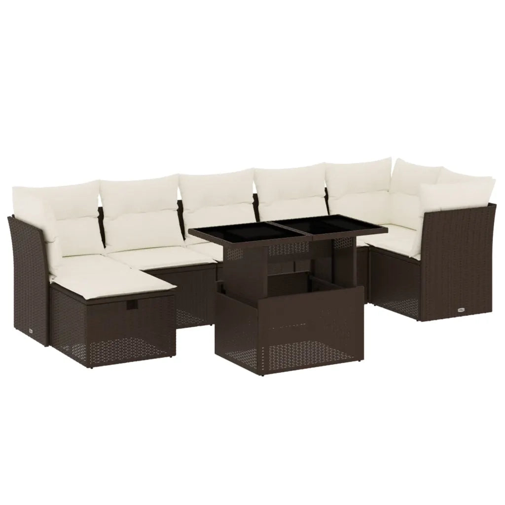 Set Divani da Giardino 8 pz con Cuscini Marrone in Polyrattan