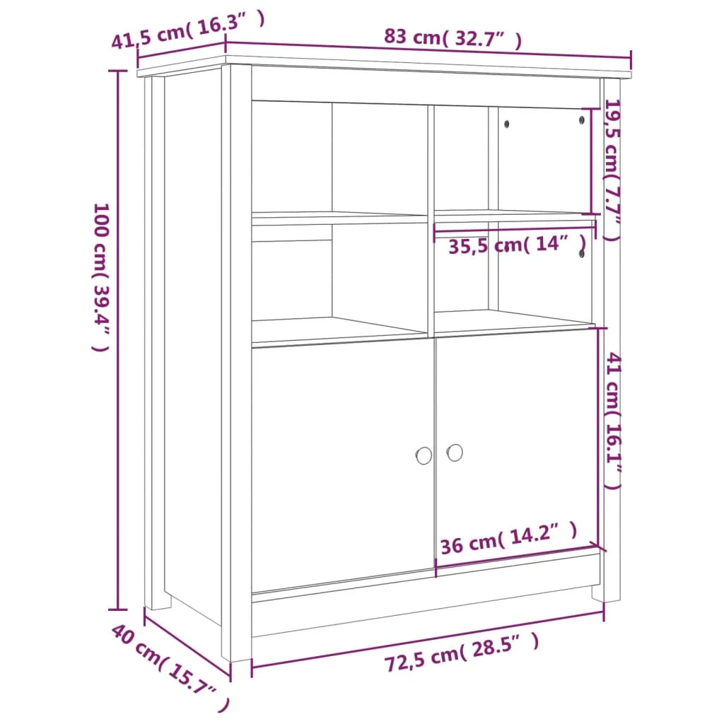 Buffet credenza cassettiera armadio mobile contenitore organizer per cucina soggiorno salotto 83 x 41,5 x 100 cm legno massello di pino marrone 02_0035766
