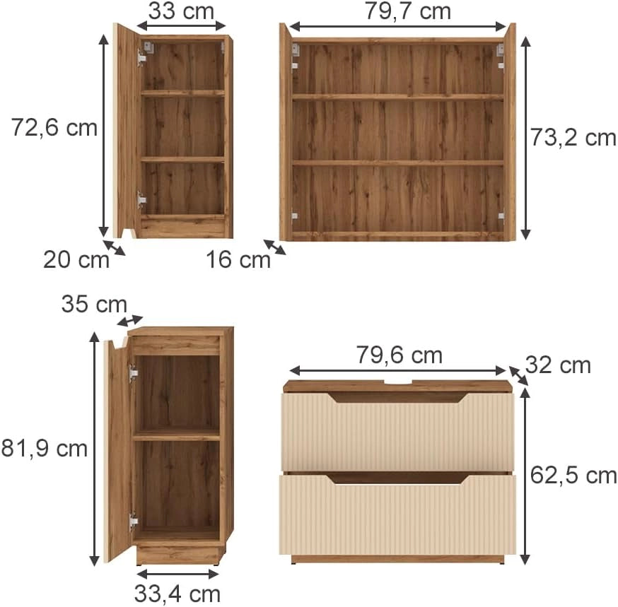 Set di mobili da bagno Lotta, Rovere/cashmere a righe, 4 parti