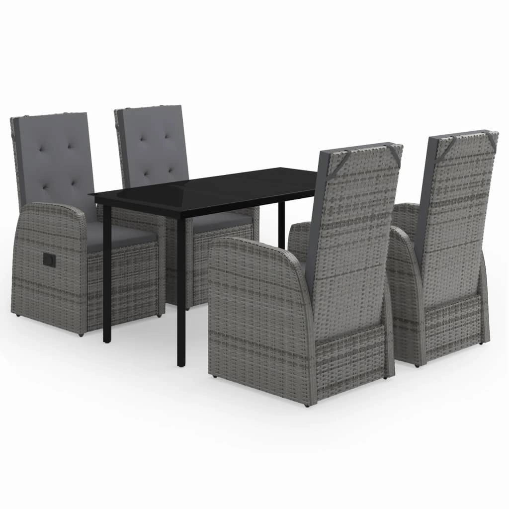 Set da pranzo da giardino 5 pezzi con mobili da esterno e cuscini grigio 02_0014148
