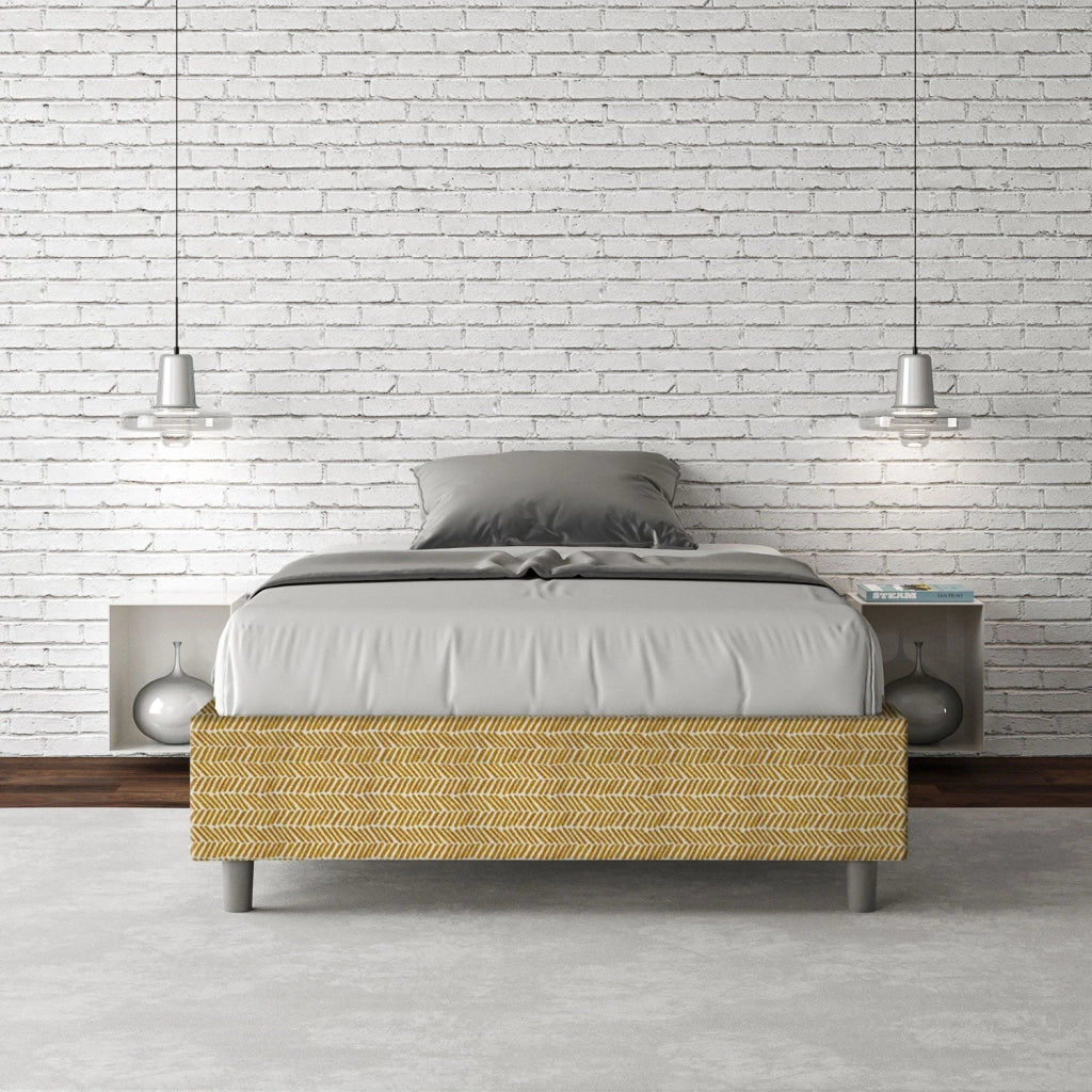 Letto una piazza e mezza con rete imbottito 120x210 tessuto Aragona 3 giallo Azelia