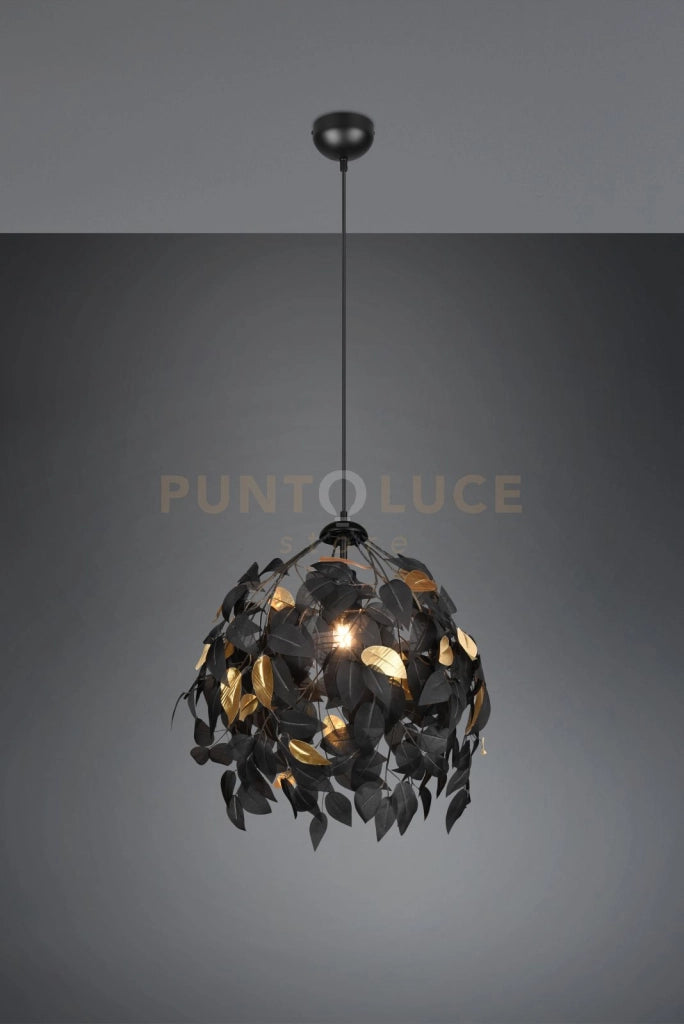 LEAVY SOSPENSIONE FOGLIE LAVABILI NERO E ORO D. 38CM 1 LUCE ATTACCO E27