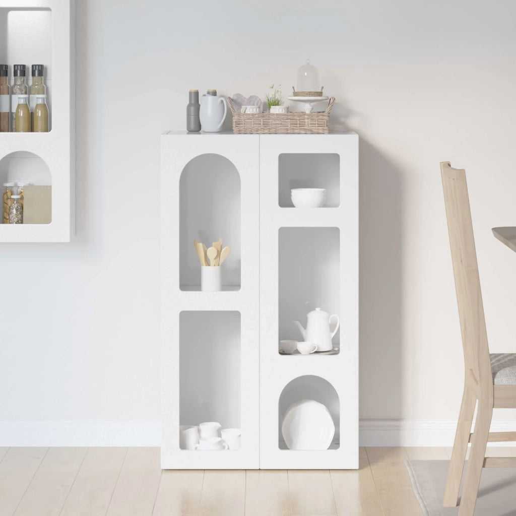 Credenza | Madia | Buffet da pranzo | Armadio da pranzo Bianco Lucido 59 x 35 x 100,5 cm Legno multistrato