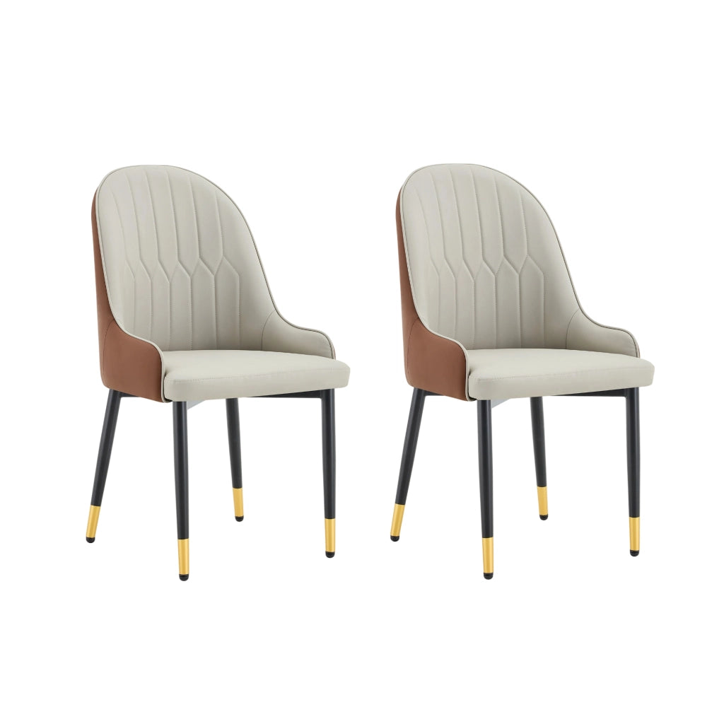 Set di 2 sedie con schienale a fulmine in similpelle PU e metallo marrone e nero