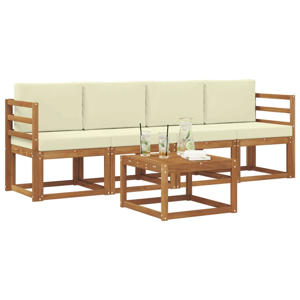 Set di divani da esterno con cuscino 5 pcs Naturale e Crema 3365958