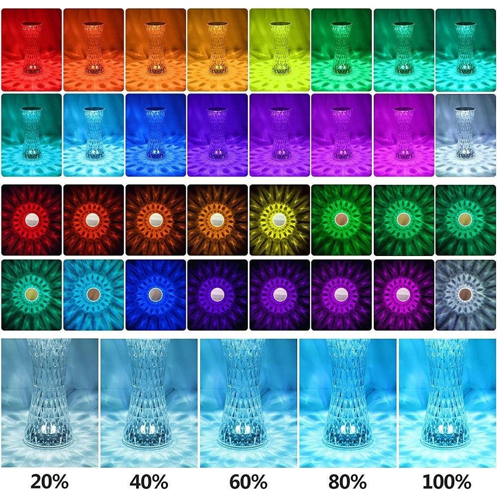 Trade Shop - Lampada Da Tavolo In Cristallo A Led Diamantata Con 16 Colori Ricaricabile Touch -