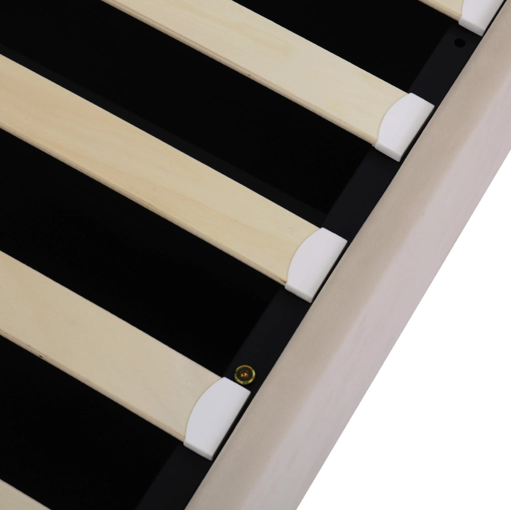Letto contenitore imbottito in velluto beige 160x200 cm con rete a doghe