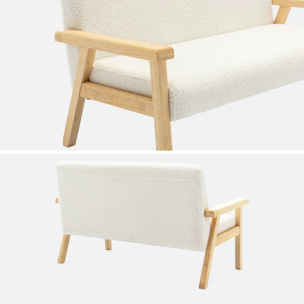 Divanetto per bambini in legno di hevea a 2 posti, bianco