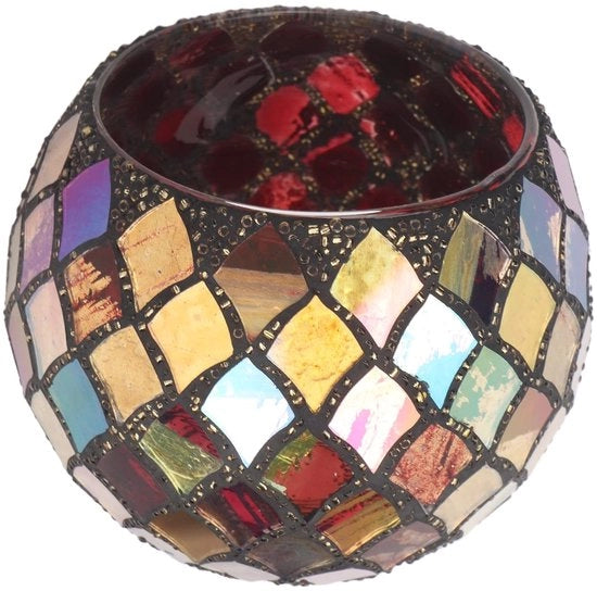 Sostegno per candele in vetro mosaico - Supporto decorativo per candele - Decorazione da tavolo - Vetro rosso - Adatto per matrimoni - 1x Sostegno per candele