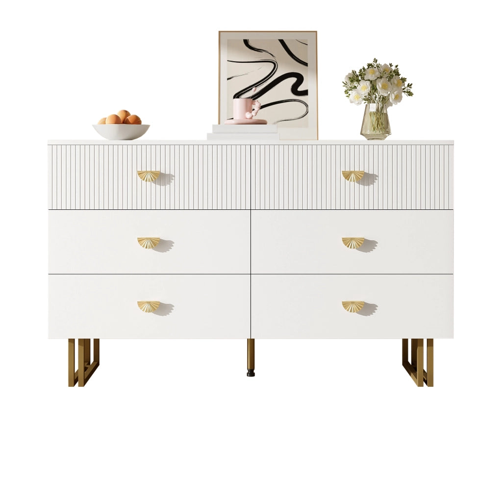 Credenza moderna con 6 cassetti - Zephmum- Bianco e oro, design elegante in MDF e acciaio, 120x40x75 cm
