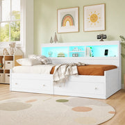 Letto da giorno 90x200 cm con LED, USB, prese e cassetti