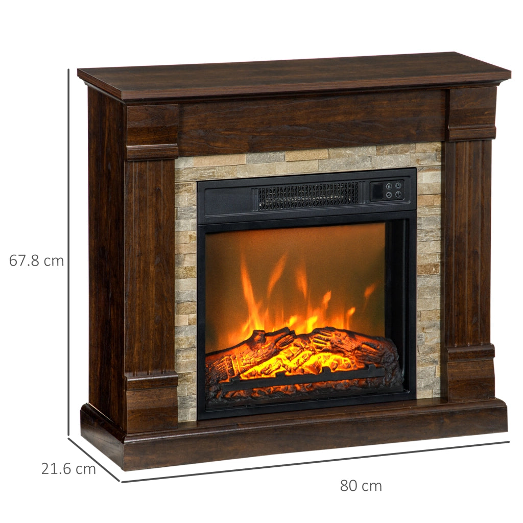 Camino Elettrico da Terra 80x21,6x67,8 cm con Timer Effetto Fiamma e Temperatura Regolabile in Legno e Metallo Marrone